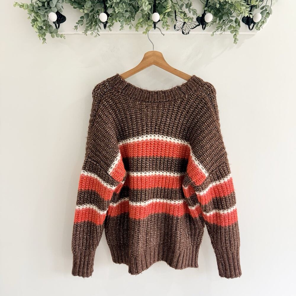 Offline by Aerie Chunky Knit Sweater Brown/Red Striped Size M